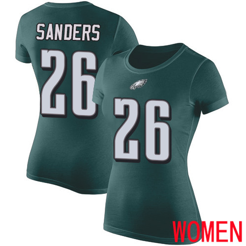 Women Philadelphia Eagles #26 Miles Sanders Green Rush Pride Name and Number NFL T Shirt